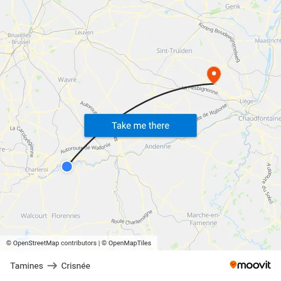 Tamines to Crisnée map