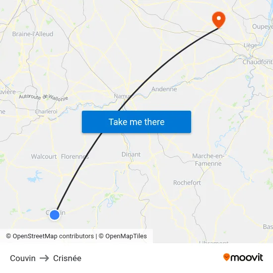 Couvin to Crisnée map