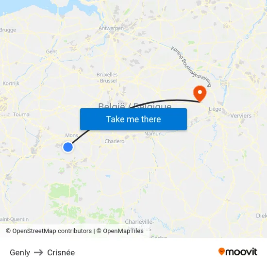 Genly to Crisnée map