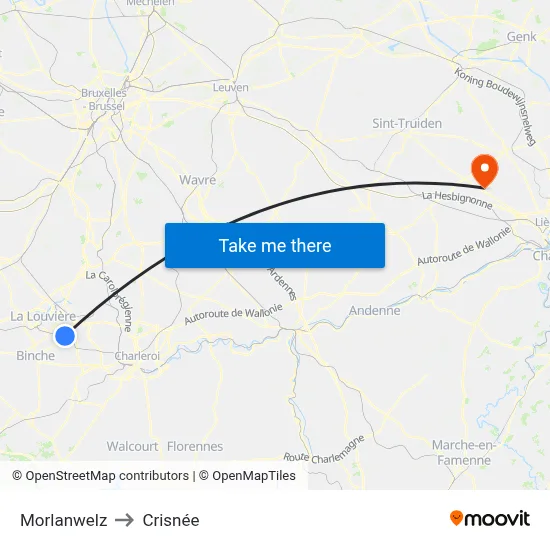 Morlanwelz to Crisnée map