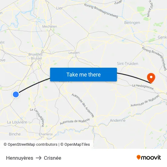 Hennuyères to Crisnée map