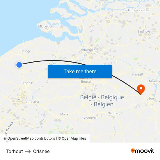 Torhout to Crisnée map