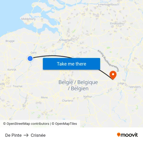 De Pinte to Crisnée map