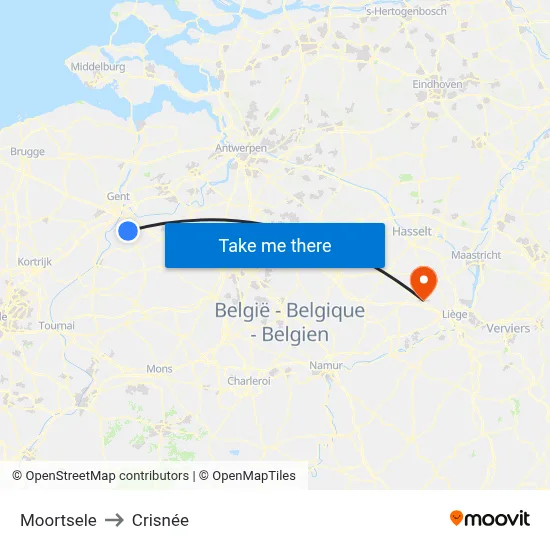 Moortsele to Crisnée map