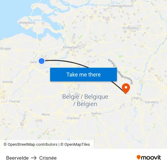Beervelde to Crisnée map