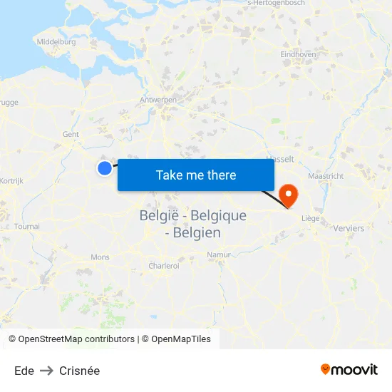 Ede to Crisnée map