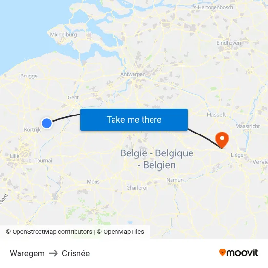 Waregem to Crisnée map