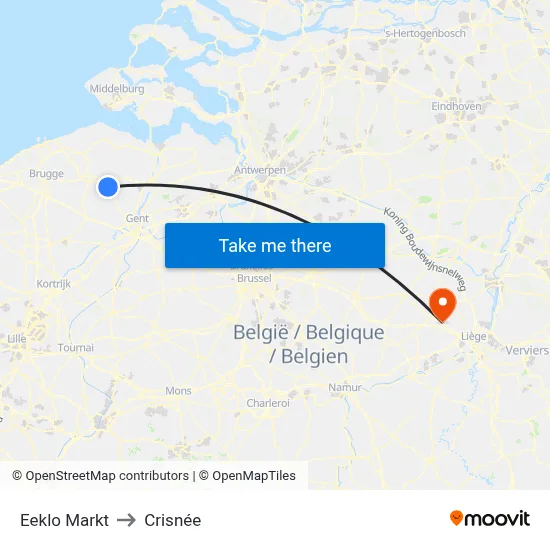 Eeklo Markt to Crisnée map