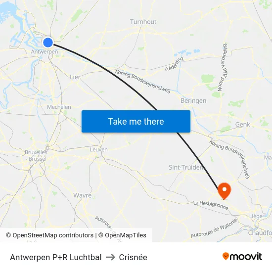 Antwerpen P+R Luchtbal to Crisnée map