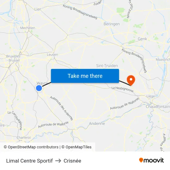 Limal Centre Sportif to Crisnée map