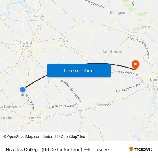 Nivelles Collège (Bd De La Batterie) to Crisnée map