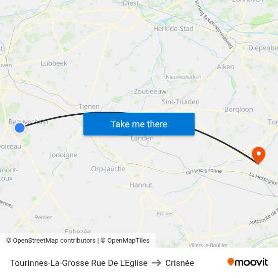 Tourinnes-La-Grosse Rue De L'Eglise to Crisnée map