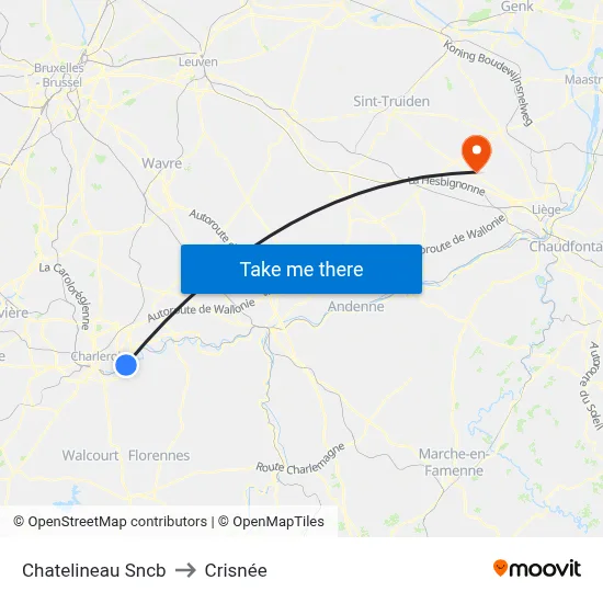 Chatelineau Sncb to Crisnée map