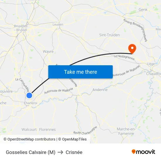 Gosselies Calvaire (M) to Crisnée map