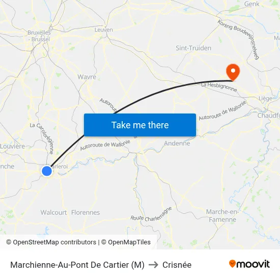 Marchienne-Au-Pont De Cartier (M) to Crisnée map
