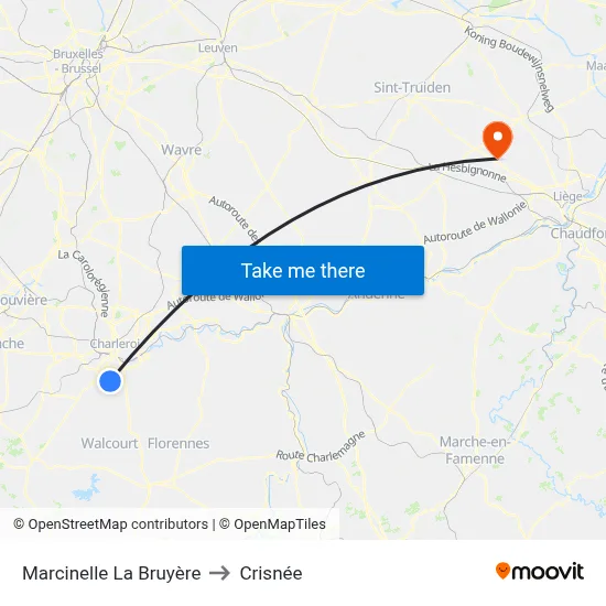 Marcinelle La Bruyère to Crisnée map