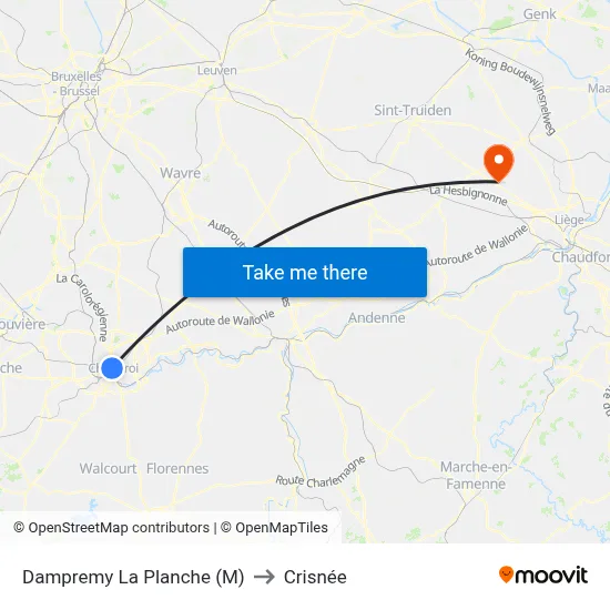 Dampremy La Planche (M) to Crisnée map
