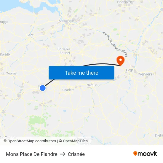 Mons Place De Flandre to Crisnée map