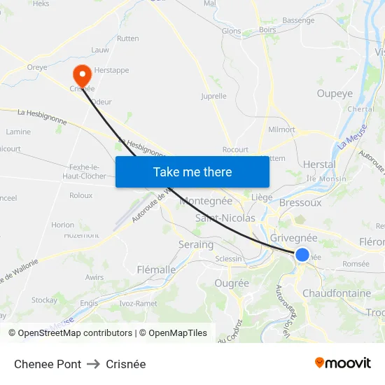 Chenee Pont to Crisnée map