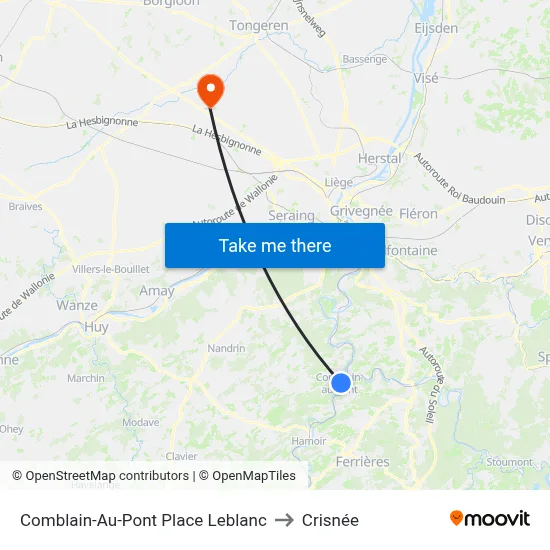 Comblain-Au-Pont Place Leblanc to Crisnée map
