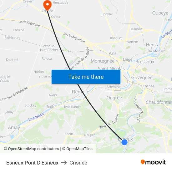 Esneux Pont D'Esneux to Crisnée map