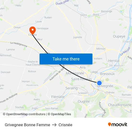 Grivegnee Bonne Femme to Crisnée map