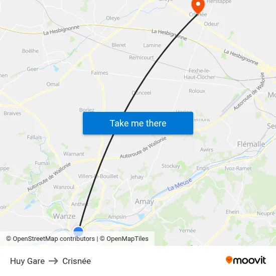 Huy Gare to Crisnée map