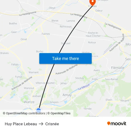 Huy Place Lebeau to Crisnée map