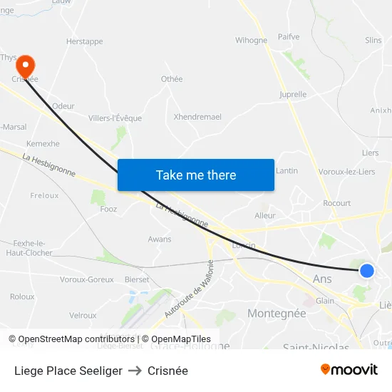 Liege Place Seeliger to Crisnée map