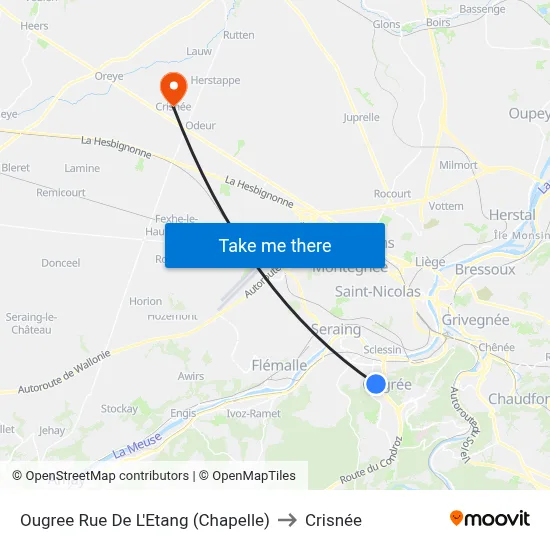 Ougree Rue De L'Etang (Chapelle) to Crisnée map