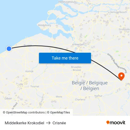 Middelkerke Krokodiel to Crisnée map