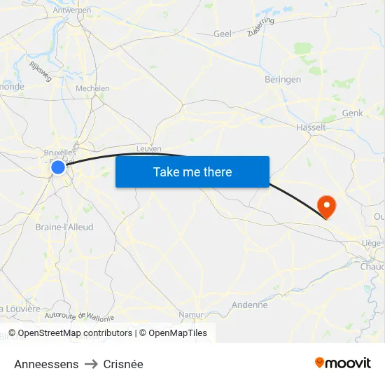 Anneessens to Crisnée map