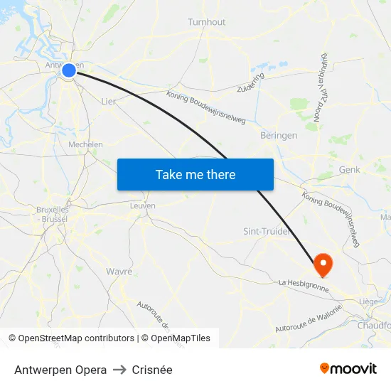 Antwerpen Opera to Crisnée map