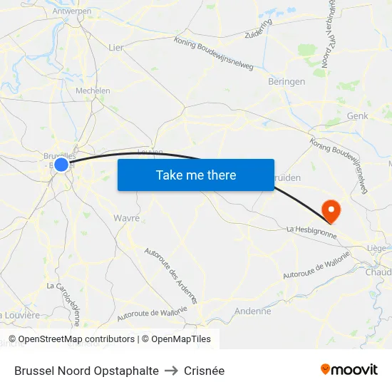 Brussel Noord Opstaphalte to Crisnée map