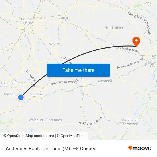 Anderlues Route De Thuin (M) to Crisnée map
