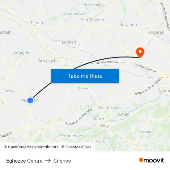 Eghezee Centre to Crisnée map