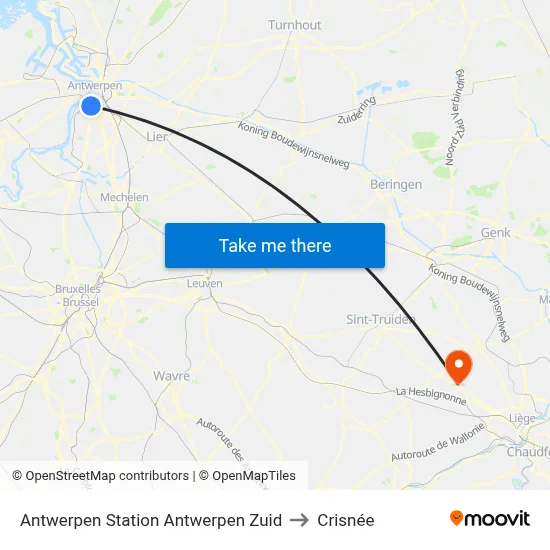 Antwerpen Station Antwerpen Zuid to Crisnée map