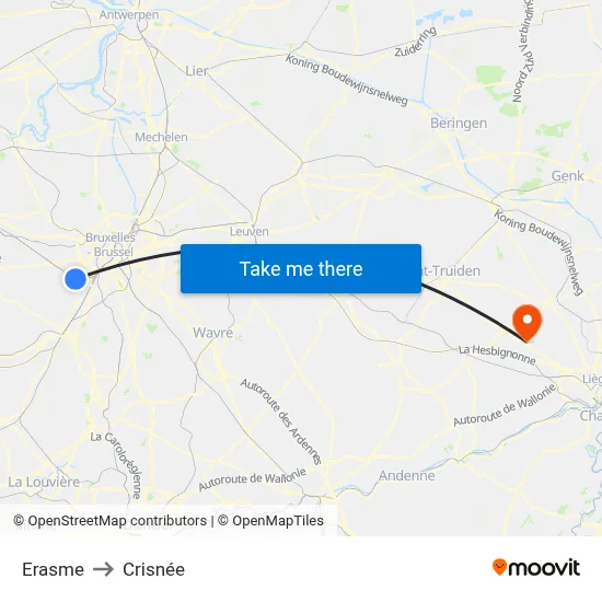 Erasme to Crisnée map