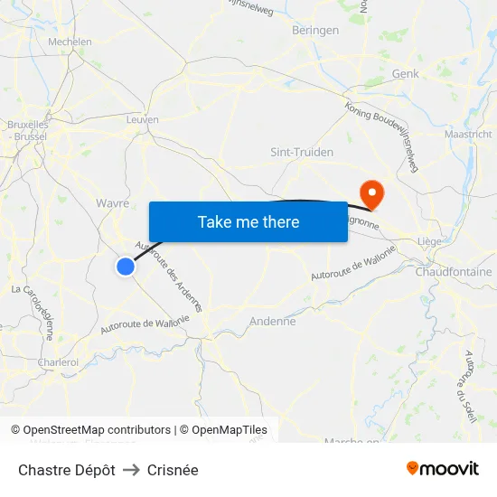 Chastre Dépôt to Crisnée map