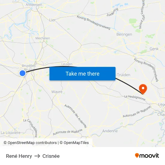 René Henry to Crisnée map