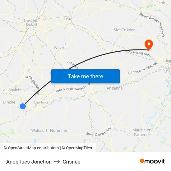 Anderlues Junction to Crisnée map