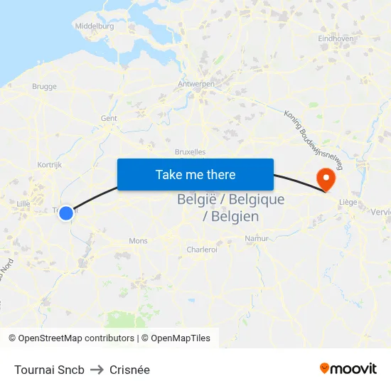 Tournai Sncb to Crisnée map