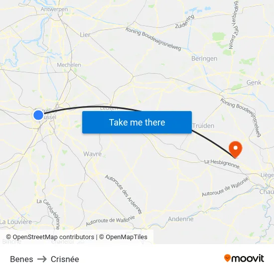 Benes to Crisnée map