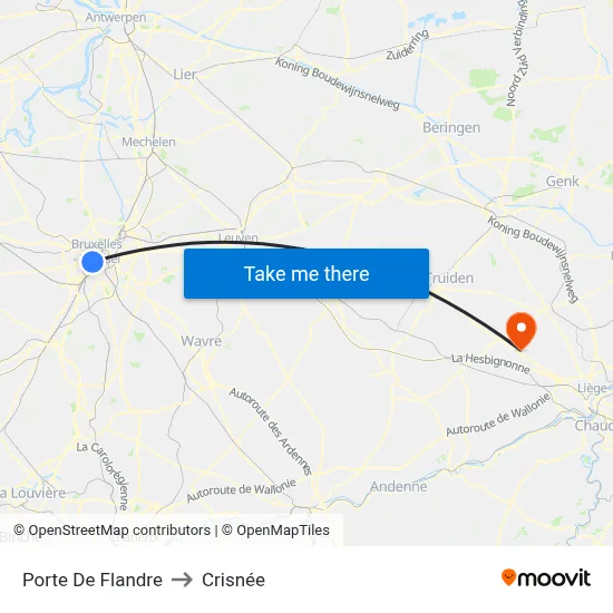 Porte De Flandre to Crisnée map