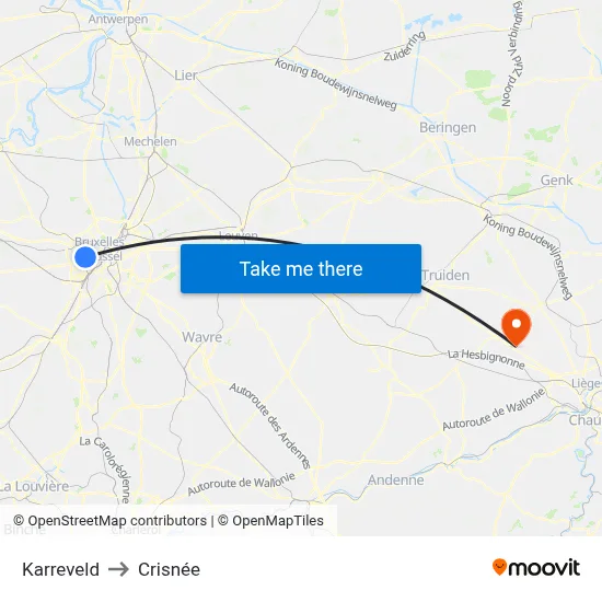 Karreveld to Crisnée map