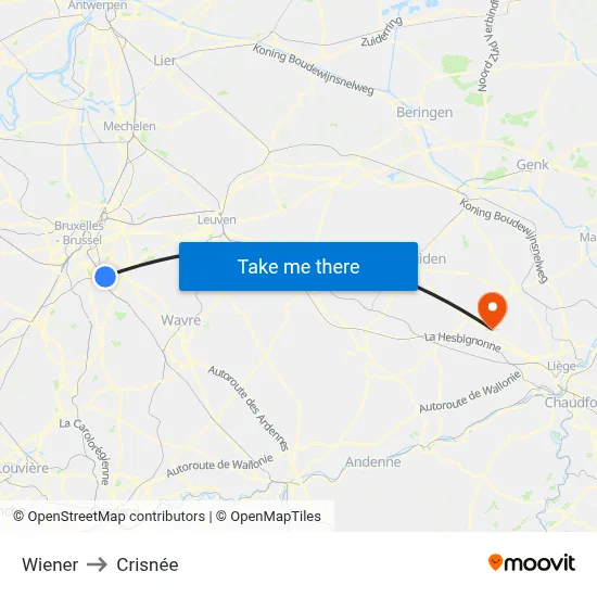 Wiener to Crisnée map