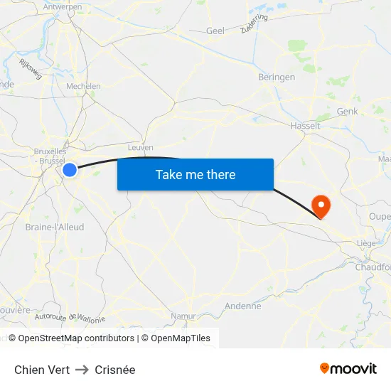 Chien Vert to Crisnée map
