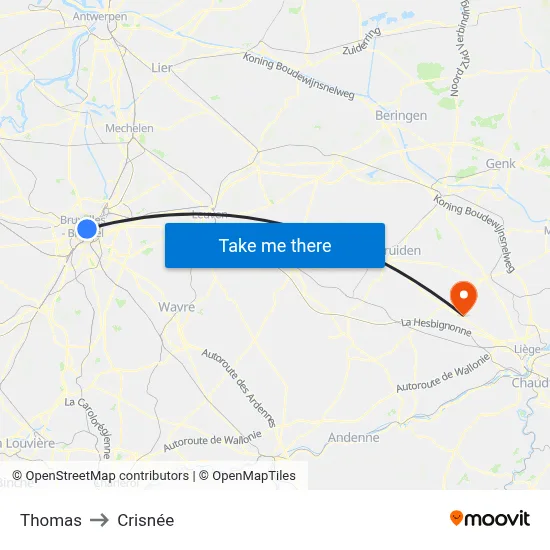 Thomas to Crisnée map