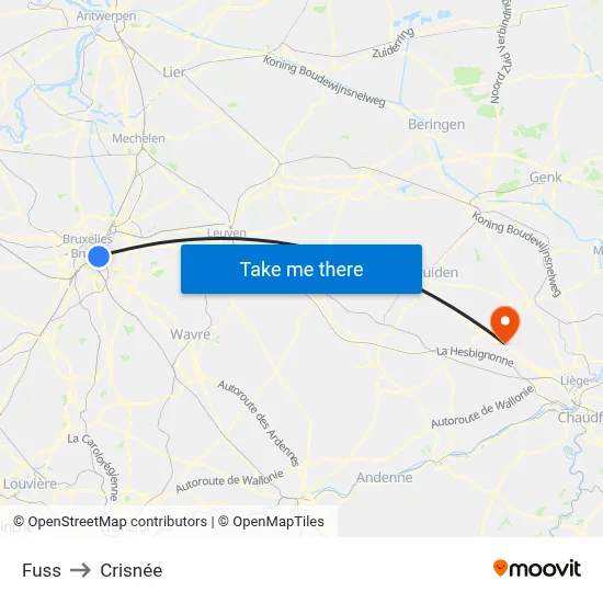 Fuss to Crisnée map