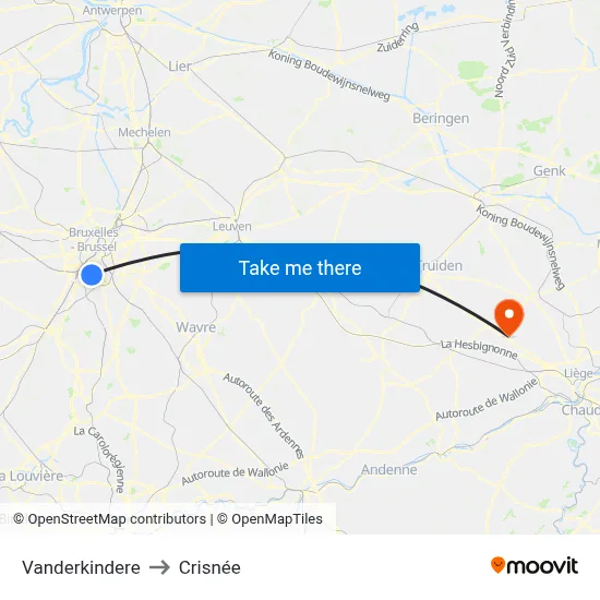 Vanderkindere to Crisnée map